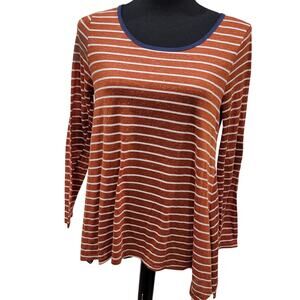 Umgee USA Small Striped Top Elbow Patches Boho Cottagecore Cozy Librarian Chic